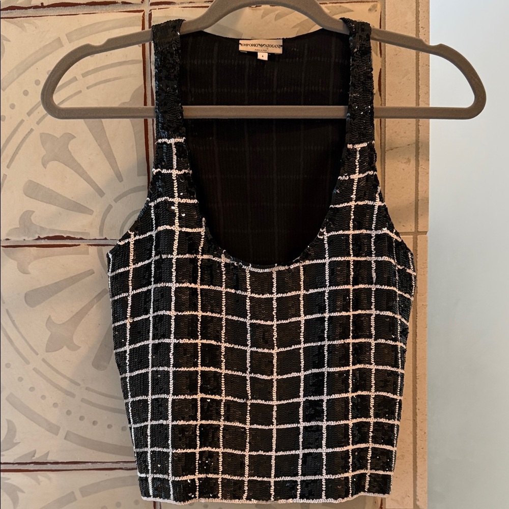 Emporio Armani Black and White Sequin Checkered Tank Top (Vintage)